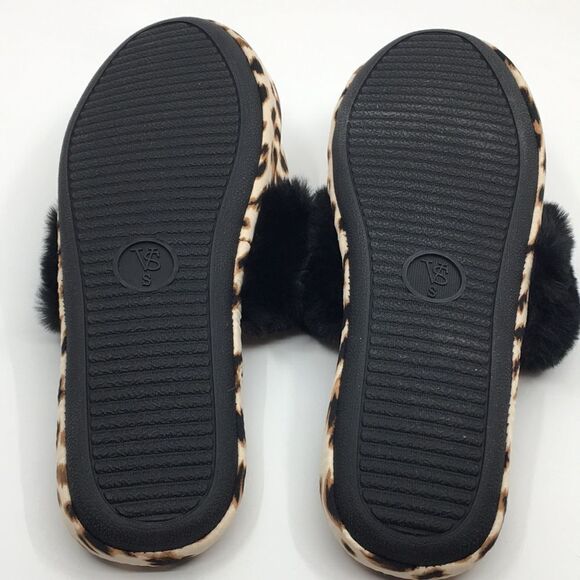 Victoria’s Secret leopard printed faux fur trim foam slipper Sz Small - Picture 4 of 8